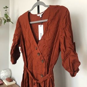 BB Dakota Asymmetrical Button Front Midi Dress